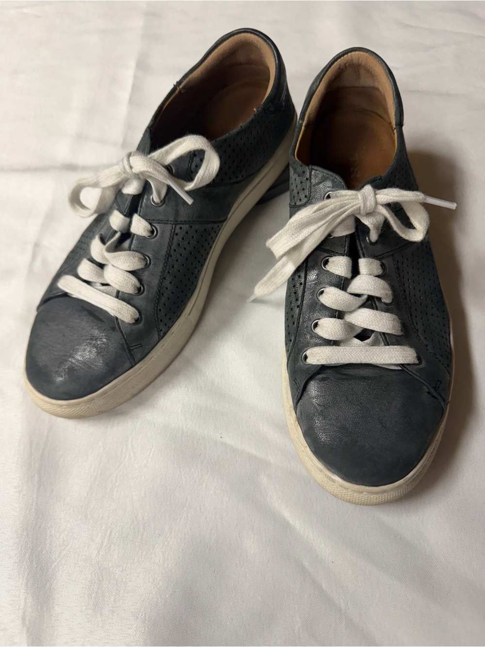 Trask Women's Perforated Leather Sneakers in Charcoal with White Laces
